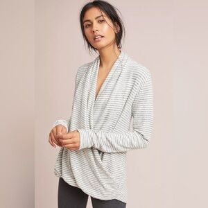 Anthropologie Saturday Sunday Brushed Fleece Stripe Open Front Wrap Pullover
